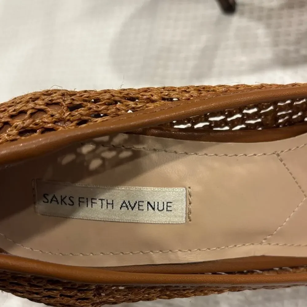 Saks Fifth Avenue Phrase Brown Mesh Women's Heels Shoes Office Workwear Size 9.5
